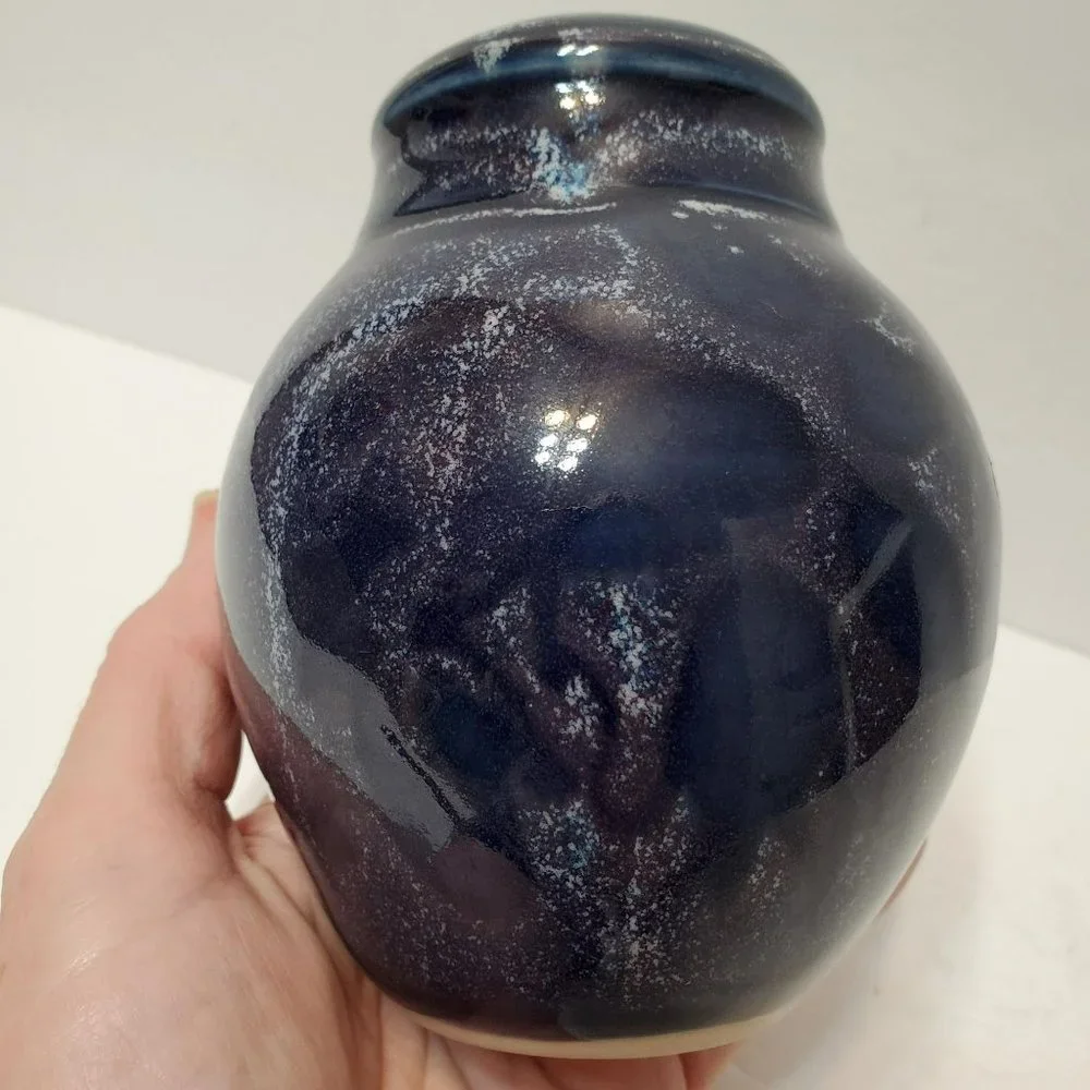 Laconia NH Studio Art Pottery Mike Verhoeks Glossy Blue Purple Glaze Shaker Pot